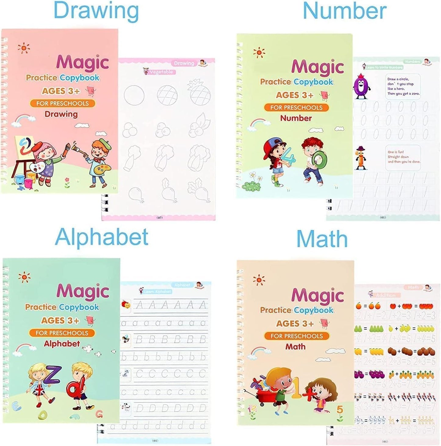 Magic Book Buy 1 set & Get 1 set FREE!!! ( 4 Book + 10 Refill+2 Pen+2 Grip ) + FREE Learning 2000+ pages downloadable PDF worksheet for kids